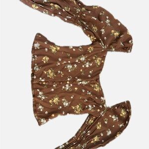 Reformation Brown and White Sailor Collar Blouse with Tie Front